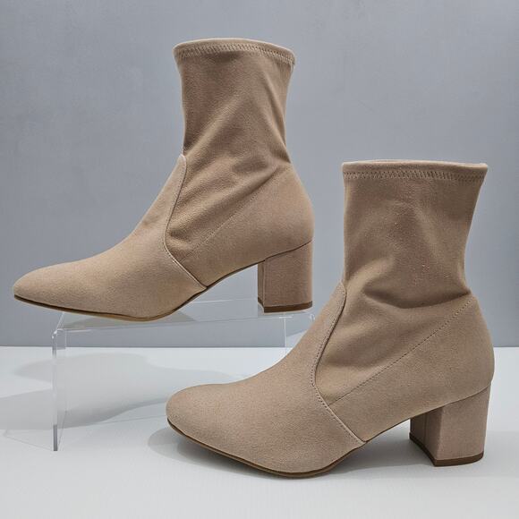 NEW Stuart Weitzman Siggy 60 Ankle Bootie Womens Beige Suede Stretch Sock Heel - Picture 2 of 14